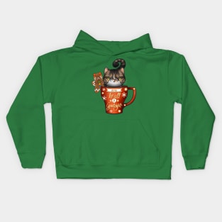 “And to all a goodnight” Sweet Sugar the tabby with a gingerbread man in a teacup Kids Hoodie